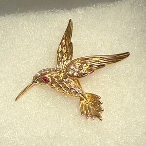 Beautiful Vintage Gold Hummingbird Bird Brooch Pin - Pets Bird Accessory